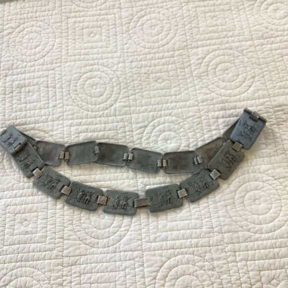 One of the kind! Vintage Pewter Boho Belt Raised Dancing Scene Links 34”